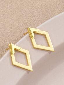 1对创意极简几何镂空菱形耳环，时尚百搭小众设计优雅耳环 - 金色 - 查看 3