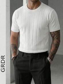 Tricot d'été pour hommes GRDR, unicolore côtelé à manches courtes, style sportif décontracté, convient aux activités extérieures - Blanc - Voir 6