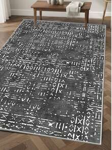 Modern Geometric Pattern Washable Area Rug - Distressed Monochrome Abstract Print Carpet For Living Room, Bedroom & Home Decor 80x200 Cm, 80x300 Cm,100x200 Cm, 120x180 Cm - Dark Grey - View 2