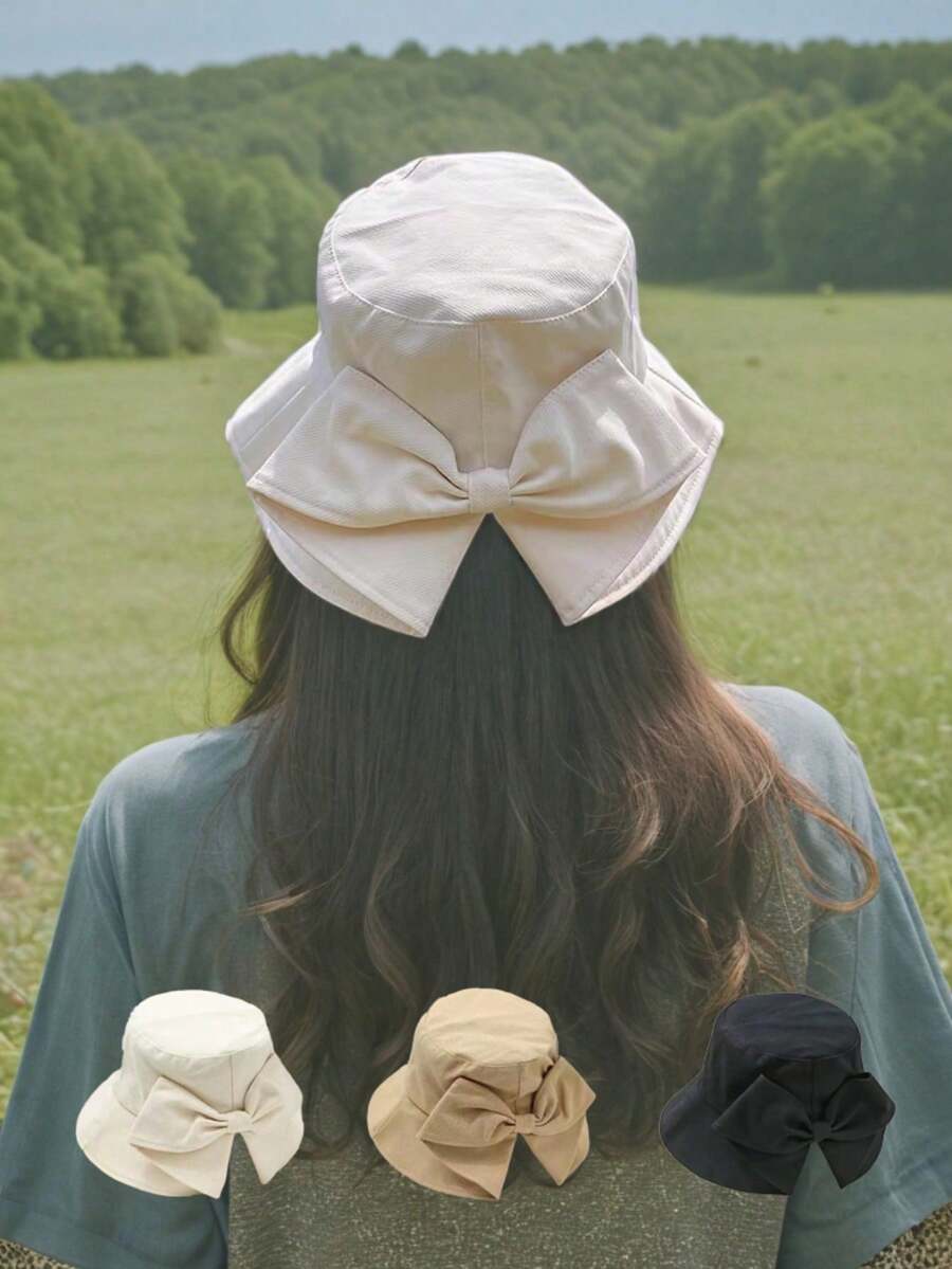 1 chiếc mũ chống nắng kiểu Nhật mùa xuân/hè, mũ tai bèo, mũ tai bèo cho nữ, mũ phong cách bohemian thường ngày, mũ dự tiệc, mũ đường phố, mũ polyester trang trí nơ, mũ chống tia UV - Mũ lưỡi trai nơ của ngư dân - Xem 1