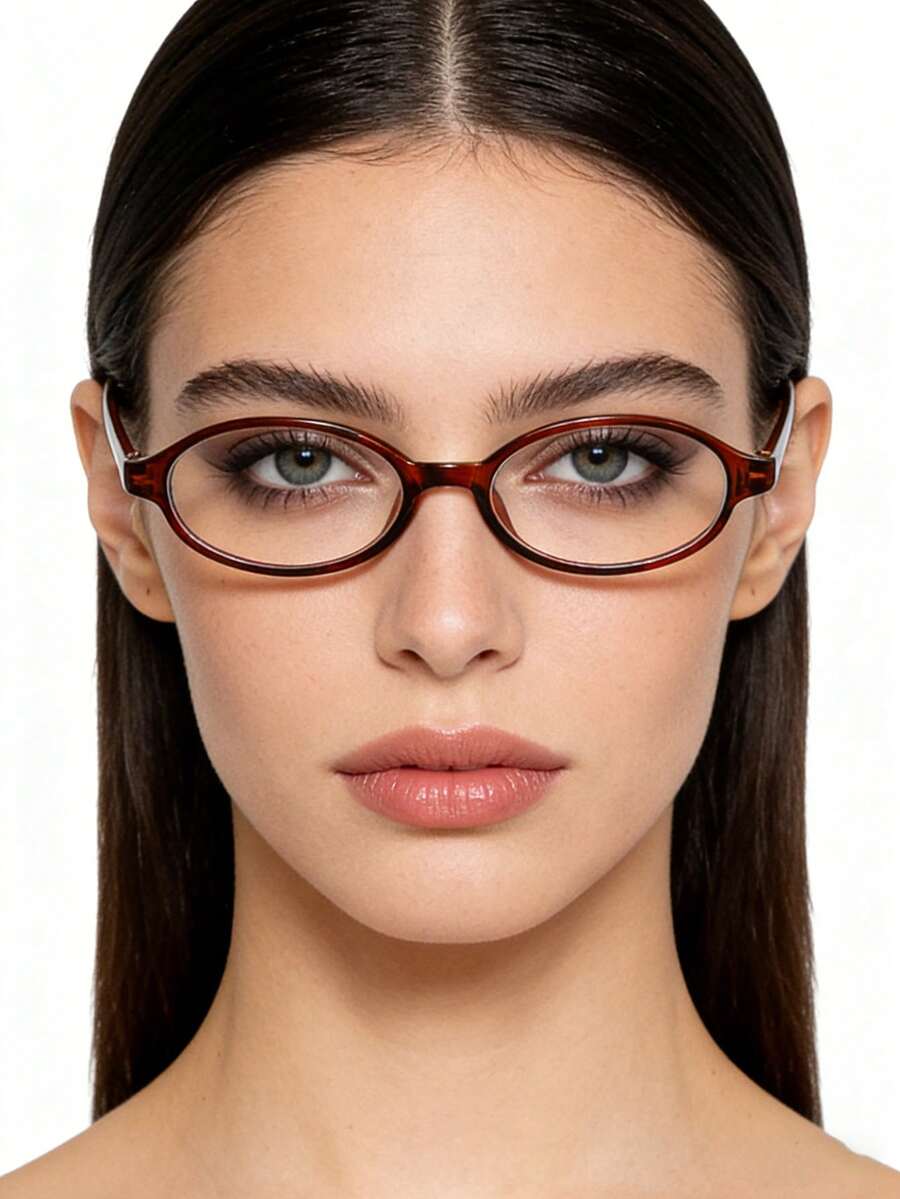 1pc Women Casual Retro Oval Small Frame Tinted Fashion Eyeglasses, Suitable For Daily Wear And Street Photography - Through Tea - View 1