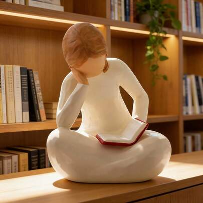 1pc Artistic Healing Girl Reading Book Resin Figurine, Desk Decor, Ins Style Atmosphere Decoration, Mini Reading Girl Bookshelf Entryway Elegant Decorative Gift
