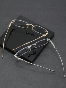 Unisex Rectangular Rimless Transparent Glasses With Metal Frame, Fashionable Casual Wear, Luxury Social, Stylish Street Photography And Office Attire - Multicolor - View 3