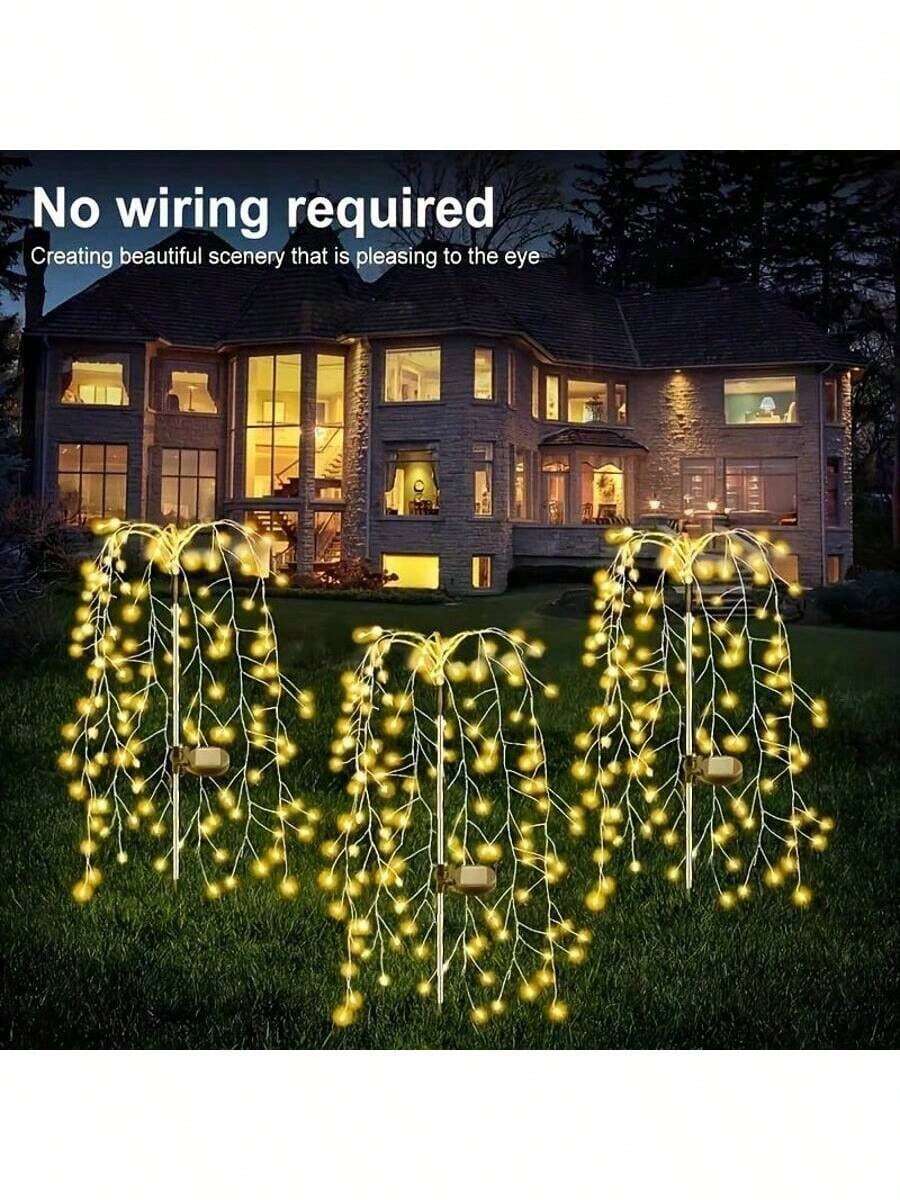 太陽能 LED 煙花燈,8 種模式閃爍柳樹燈,IP44 高品質,適合戶外露營、花園、露營車、商場和派對裝飾,情人節、復活節、聖誕節等節慶派對燈飾 - 120LED暖白 - 查看 1