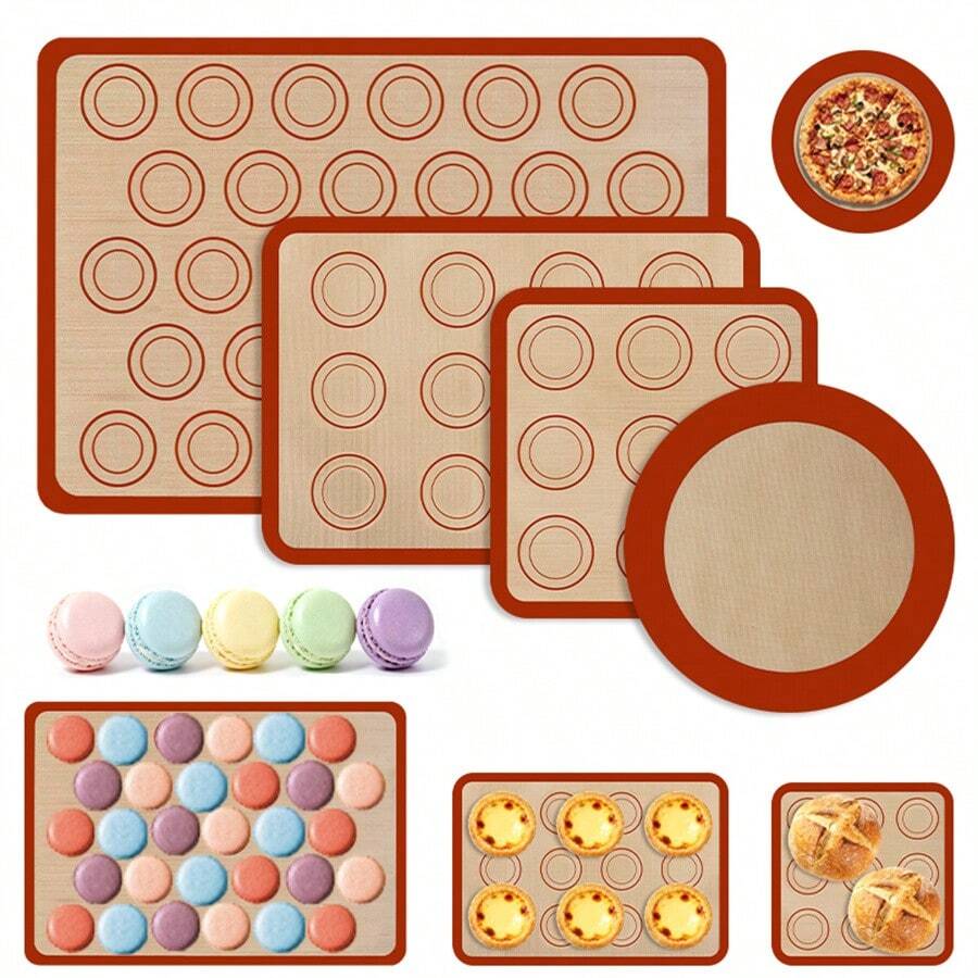 4pcs Silicone Macaron Baking Mat, Non-Stick Easy Release, Reusable, Oven Piping Mold Pad. Flat Anti-Slip Durable, Round & Square Cookie Cake Roll Mat, Essential Baking Tool For Beginners
