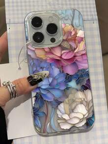 花卉彩绘优雅新款羽毛雪纺银色简约时尚手机壳，兼容 17/17 Pro Max、15、16/16 Pro、彩绘 15 Pro Max、P13、P14、P11 软壳、P12 防摔、XS、XR、7/8、7/8 Plus、S2、A14、A15、S23 Ultra、A50、A12、A32、A52、A72、A51、A21S、A13、A14、S22 Ultra、S23、A33、A53、S20 FE - 彩色 - 查看 3