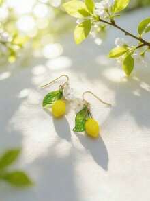 1pc Refreshing & Cute Resin Lemon Flower Pendant Necklace, Sweet Jewelry Gift For Women's Daily Wear - 黃色 - 查看 5