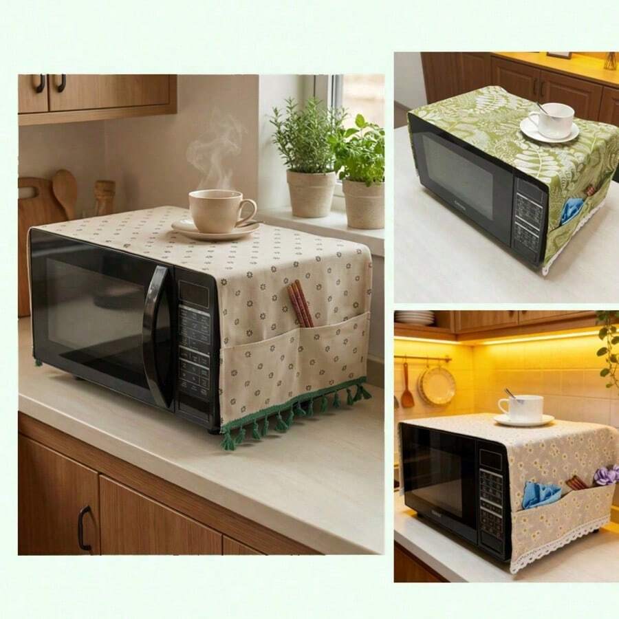 1 chiếc tấm phủ chống bụi cho lò vi sóng bền chắc, dày dặn với túi hai bên để đựng đồ, tấm phủ chống bụi cho lò nướng, tấm phủ chống bụi cho vỉ nướng, trang trí ren đồng quê, tấm phủ chống bụi, tấm phủ, cũng có thể được sử dụng như khăn trải tủ đầu giường, khăn trải bàn nhỏ trang trí. - 35x100cm - Xem 1