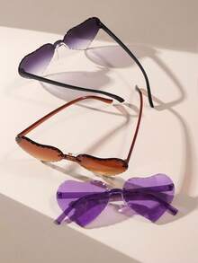 3 Pairs Summer Casual Heart-Shaped Fashion Glasses For Men And Women, Daily Wear & Holiday Decoration - Multicolor - View 4