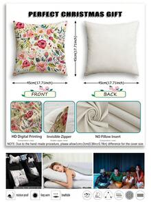 2件装鲜艳花卉图案春季复古亚麻质感拉链可水洗装饰抱枕套，适用于沙发、客厅、卧室，不含枕芯 - 彩色 - 查看 4