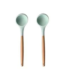 1/2pcs Wooden Handle Heat-Resistant Silicone Soup Ladle, Deep Bowl For Home Use, Non-Stick Pot Cooking Utensil - View 7