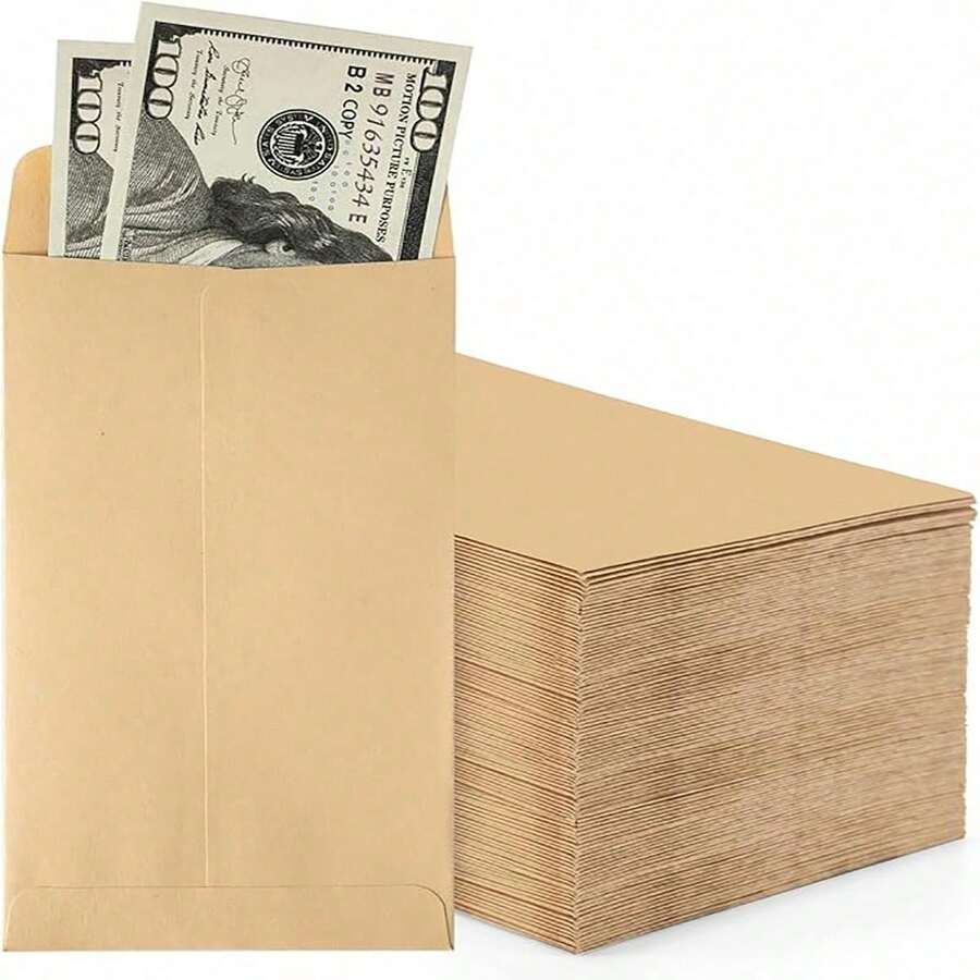 10/50/100个装棕色自封现金信封 - 小号牛皮纸钱袋，适合预算和礼品包装 - 棕色 - 查看 1
