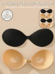 2/1对粘性聚拢文胸，可重复使用无肩带前扣式隐形乳贴，女士内衣及配饰 - 彩色 - 查看 1