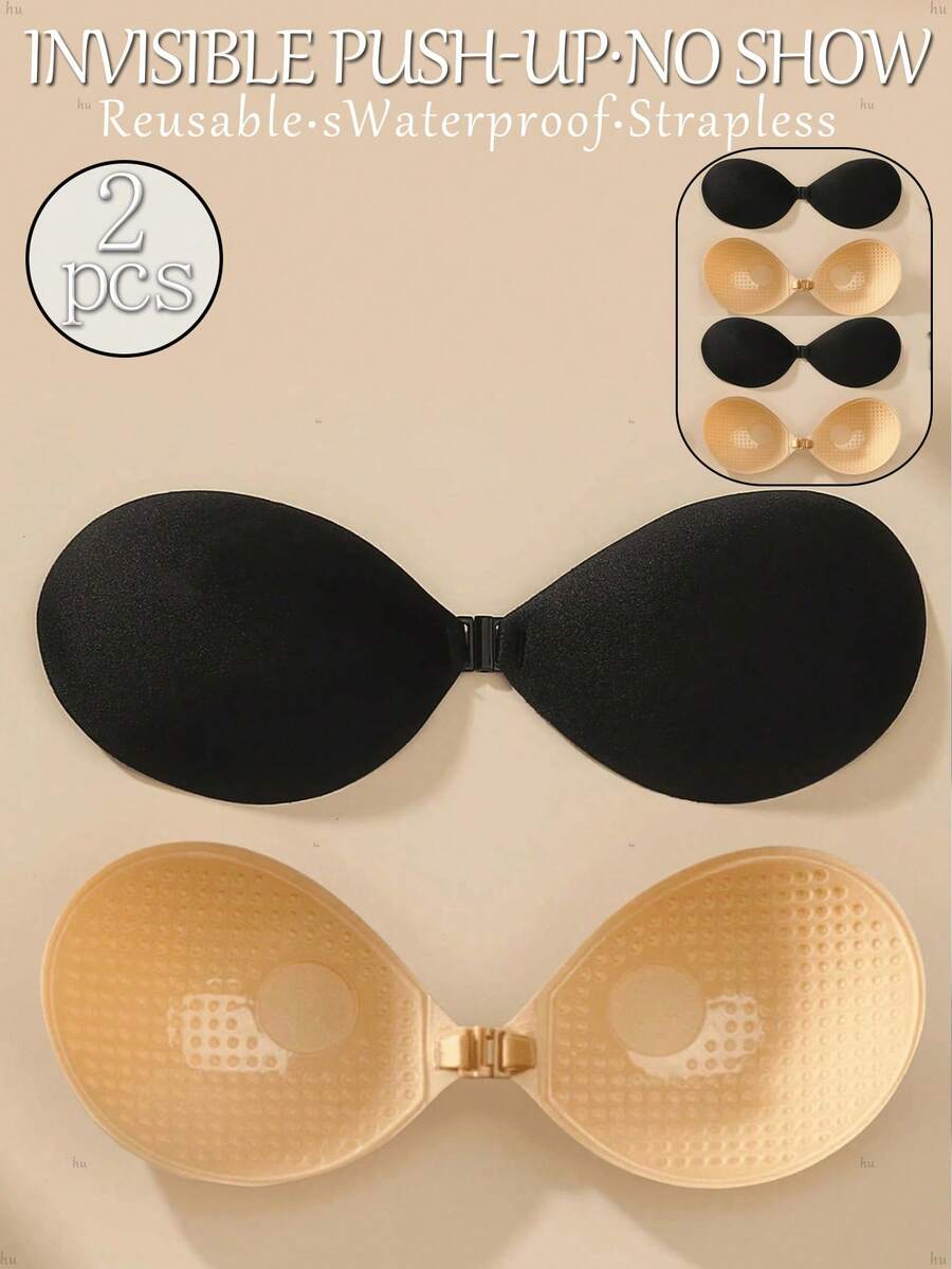 2/1对粘性聚拢文胸，可重复使用无肩带前扣式隐形乳贴，女士内衣及配饰 - 彩色 - 查看 1