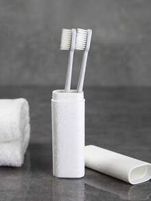 1pc Minimalist Portable Travel Toothbrush Case, Toothbrush & Toothpaste Storage Box With Cover, Mini Dental Care Kit - Multicolor - View 2