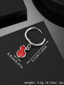 1件装不锈钢红色油滴葫芦吊坠，时尚个性男士耳环 - 彩色 - 查看 3