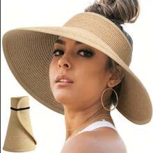 Women's Foldable Wide Brim Sun Hat Set (Foldable & Packable, Suitable For Travel, Sun Hat) - 1 Khaki Piece - View 11