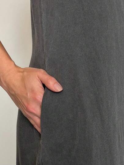 Vestido Malha Estonado Longo com dois  bolsos laterais  100% algodão