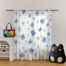 2pcs/Set New Fresh Blue And Yellow Floral Sheer Curtains, Suitable For Gifts And Wedding Decor, Fit For Bedroom, Living Room, Kitchen, Cafe, Dining Room, Balcony And Partition Space. Ideal For Christmas And New Year Holiday Decoration, Elegant Home Decor All Season, Available In Multiple Sizes - Multicolor - View 5