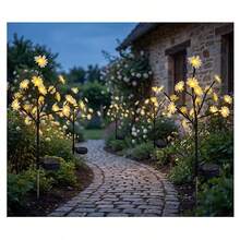 Solar betriebener Herbst Gänseblümchen Baum Lichterkette, wasserdichte LED Birkenbaum Lampe mit romantischer warmer Ambiente Beleuchtung, ideal als Garten Terrassen Deko Geschenk für Erntedankfest, Halloween, Herbst Hochzeit - Gänseblümchen - Übersicht 6
