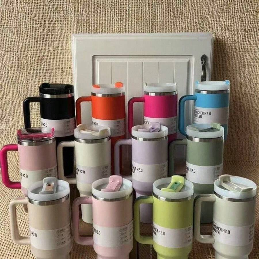 Oversized Straw Tumbler, Stainless Steel Gym Water Bottle, Insulated, High-Quality Design - Multicolor 40oz - View 1