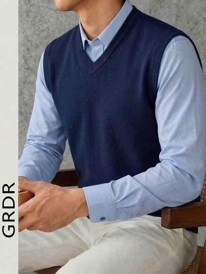 GRDR Men's Solid Color Minimalist Sleeveless Knit Vest, Casual Everyday Wear