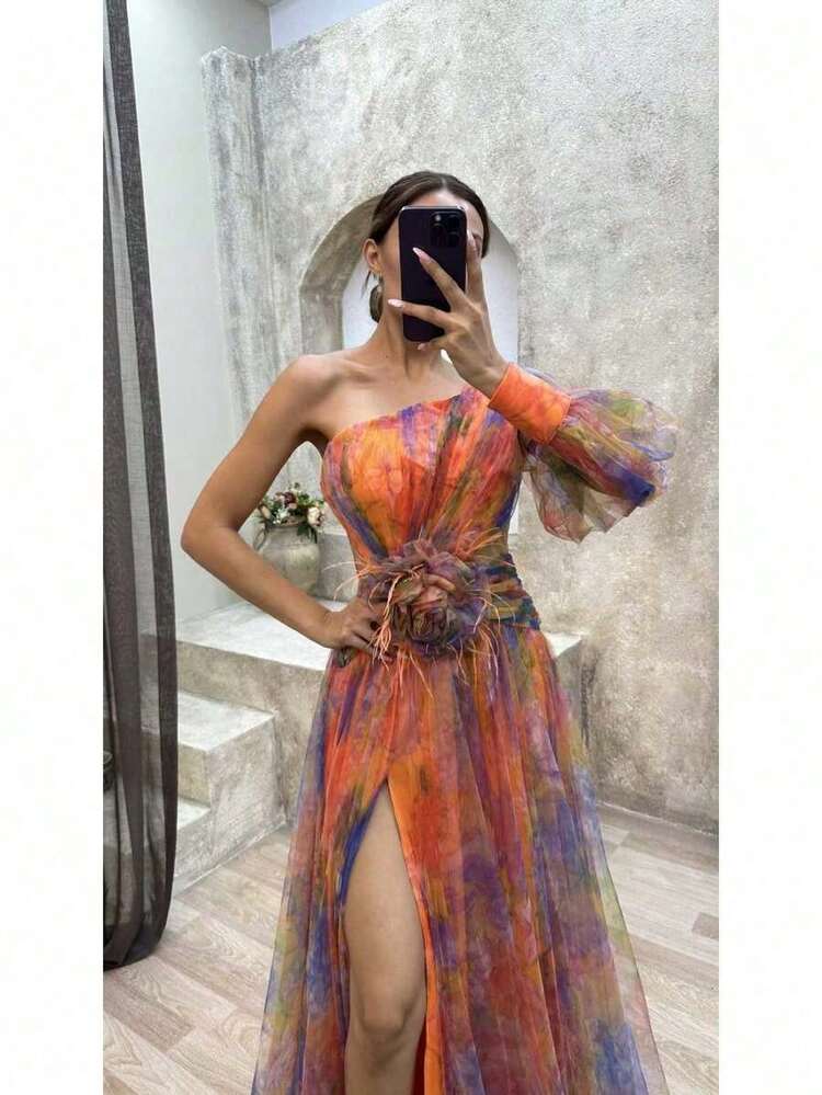 Vestido mujer nuevo de tul, hombro caído, estilo INS casual elegante, ideal para fiestas y reuniones - Rosa Fucsia - Añade 3