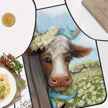 1 pièce Tablier guérisseur à imprimé marguerite et vache, portant une couronne florale. Imprimé de vache mignonne + champ de marguerites. Tablier de cuisine durable convenant aux boulangers, décorateurs de gâteaux, amateurs de barbecue, jardiniers, peintres, manucures - cadeau parfait pour les chefs à la maison et professionnels - Multicolore - Voir 4