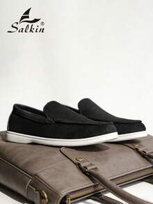 设计师款男士麂皮乐福鞋，男士商务正装皮鞋，适合日常办公、婚礼、派对、约会、浪漫晚餐、节日礼物、学生校园休闲鞋等场合，百搭男鞋。建议选择比平时大一码的尺码。 - 黑色 - 查看 9