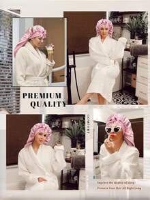 Set de 2 gorros de dormir de satén rosa/negro con cordón, adecuados para cabello largo, trenzas, moños desordenados, cabello rizado, gorro de dormir de satén, gorro de dormir con lazo de satén, para verano, playa, sombrero - Multicolor - Ver 3