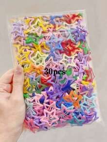 100pcs/30pcs Mixed Color Cute & Cool Oil Drop Five-Pointed Star Hair Clips, Side Bangs, Ponytail, Flyaway Hair Clips, Hair Accessories For Girls,Summer,Holiday,Travel, Head Accessories - Multicolor - View 3