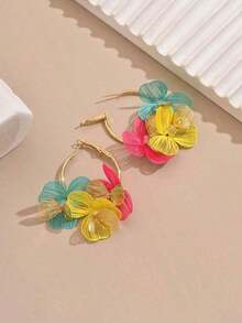1 Pair Minimalist 3D Flower Earrings Women (Random Petal Colors) - Multicolor - View 4