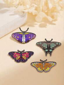 1/4pcs Butterfly Brooch Creative Cartoon Insect Alloy Enamel Badge Student Backpack Decoration Butterfly Metal Pin Clothing Anti-Exposure Accessory Buckle Pin For Women - Multicolor - View 6