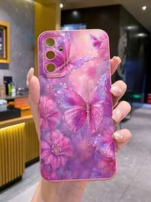 1 Peça Capa de Telefone à Prova de Choque com Padrão de Borboleta e Peônia, Impressão UV Compatível com iPhone, /Galaxy, Versão Internacional, Não a Versão Doméstica - Rosa chiclete - Visão 3