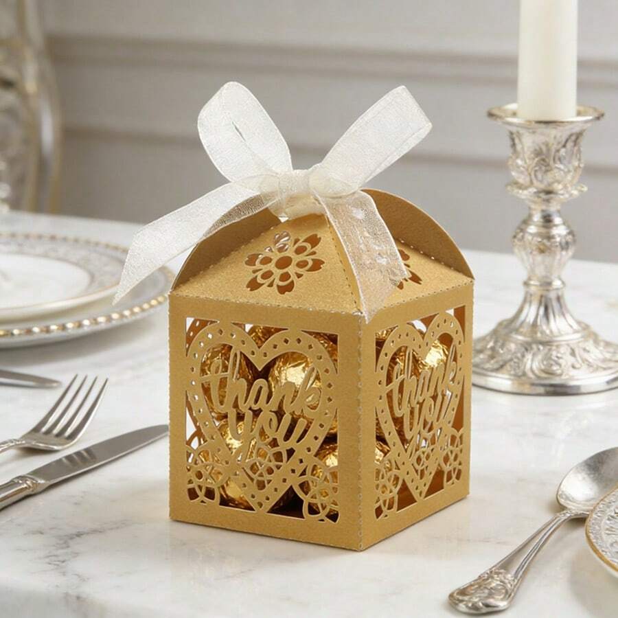 Hộp kẹo hình trái tim rỗng màu vàng "Cảm ơn", quà tặng đám cưới, quà sinh nhật, quà lưu niệm kỷ niệm. - Xem 1