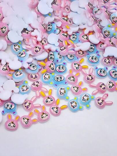 50个美甲饰品（指甲、指甲片、美甲用品、树脂材质、日系卡通风格、小女孩哭脸、小男孩笑脸）可爱卡通风格日式金属美甲用品，适合旅行、儿童节、节日庆典；闪亮水钻美甲宝石，适用于多功能DIY美甲装饰