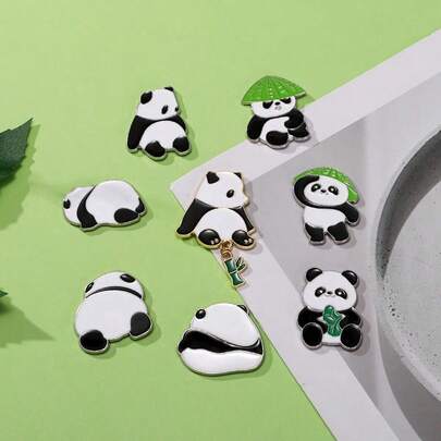 8 nam châm tủ lạnh hình gấu trúc Trung Quốc bằng kim loại, nam châm tủ lạnh hình động vật dễ thương Huahua, quà lưu niệm du lịch Tứ Xuyên, nhãn dán nam châm Guochao để làm quà tặng.