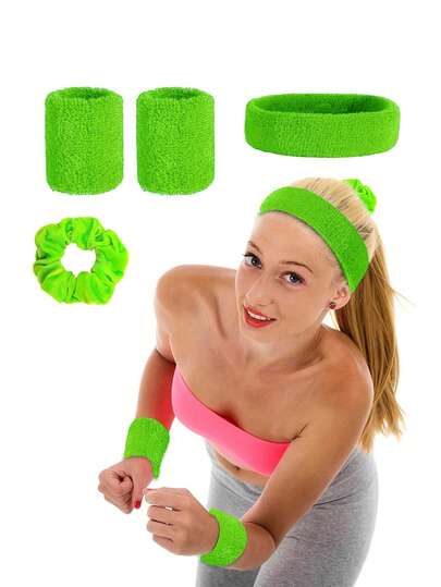 3Pcs Forever & Moment 80s Workout Sports Accessories For Women Men, Scrunchies Solid Color Headband Wristbands Yoga Accessories For 80s Retro Party Outdoor Running Gift Giving Birthday Party