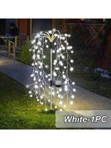 太陽能 LED 煙花燈，8 種模式閃爍柳樹燈，IP44 高品質，適合戶外露營、花園、露營車、商場和派對裝飾，情人節、復活節、聖誕節等節慶派對燈飾 - 120LED 白 - 查看 6