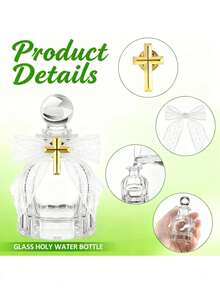 Bộ 12 chai nước thánh Công giáo, 50ml, chai thủy tinh trong suốt có biểu tượng thánh giá, nơ ren, túi vải organza, thích hợp cho lễ Rước lễ, lễ Rửa tội, lễ cưới và các dịp khác (Màu trắng) - Nhiều màu - Xem 10