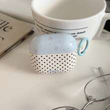 White Base Black Polka Dot Blue Cap Star + Circle Earphone Case Suitable Compatible With Apple Pro3/Pro2/4/3/2, Fashion Women Earphone Case, Minimalist Earphone Case, Apple Earphone Case, Apple Earphone Cover, Men Earphone Case - Blue - View 5