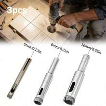 3 piezas (6 mm, 8 mm, 10 mm) Brocas de diamante - Con bordes recubiertos de diamante, aptas para perforación de precisión de uso pesado en azulejos, mármol, vidrio, cerámica, herramienta profesional y de bricolaje - Talla única - Ver 12