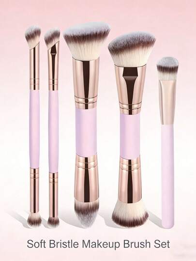 5支专业化妆刷套装，包含面部刷、眼部刷、眉刷、腮红刷、高光刷，刷毛柔软，便携旅行化妆刷，化妆工具，化妆品品牌，面部彩绘，适合女性/女孩，秋冬季节完美之选，Y2K时尚，生日、情人节礼物佳选，派对必备，最佳配色
