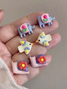 3 Pairs Versatile Cute Elephant, Bird And Snail Stud Earrings Set, Fashionable And Sweet, Suitable For Women's Daily, Festival And Holiday Wear - Three Piece Set - View 2