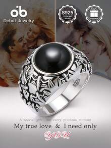 S925 Sterling Silver Black Agate Ring, Vintage Bat Carving Gothic Style Unisex Accessory, Faith Jewelry, Gothic Unisex Daily Wear Jewelry, Unisex Design, Comes With Gift Box - Black Agate Bat Ring - View 10
