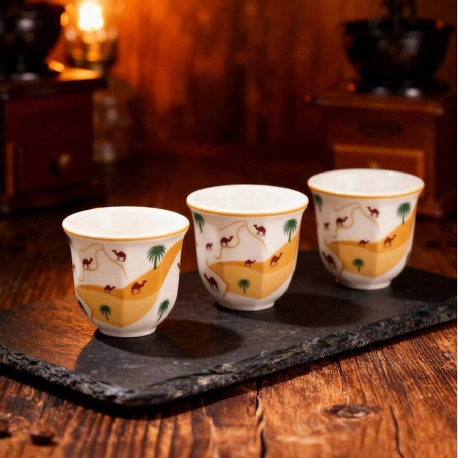 1 chiếc cốc sứ hình lạc đà đi bộ trên sa mạc, kiểu dáng Trung Đông cổ điển, cốc espresso, dung tích 180ml hoặc 250ml, có thể tái sử dụng, thích hợp cho tiệc trà chiều, các buổi họp mặt, nhà hàng, quà tặng lễ Eid Al-Adha. - trắng - Xem 1