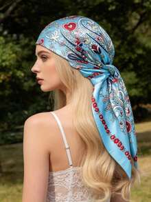 1 chiếc khăn bandana bốn mùa mới dành cho nữ, 90cm, chất liệu giả lụa, in họa tiết, kiểu vuông, khăn choàng đầu, khăn lụa buộc tóc, băng đô, thích hợp sử dụng hàng ngày. - cánh hoa đen - Xem 14