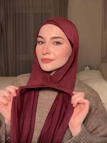 1件装女士休闲套头头巾，采用弹性吸湿透气面料，适合日常穿着。 - 酒紅色 - 查看 2