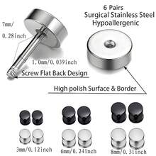 6件套304不锈钢扁平耳钉，男女通用假耳扩耳环，杠铃和圆形朋克风耳环，时尚百搭耳骨钉，饰品 - 彩色 - 查看 2