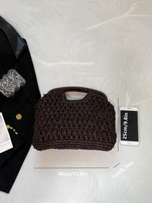 Natural Fiber Clutch Bag, Handwoven Raffia Straw Summer Beach Bag, 2026 New Design, Women Woven Vacation Handbag, Zipper Pouch - Coffee Brown - View 11